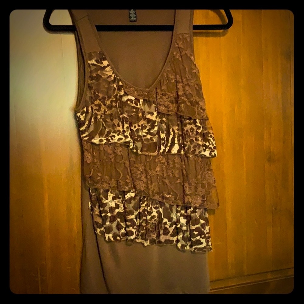 Lacey Layers Animal Print Front-V Neck Tank